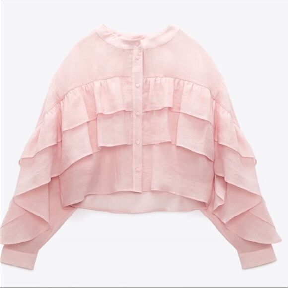 Zara romantic pink lyocell blend ruffle blouse - Picture 9 of 11